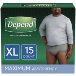 Depend FIT-FLEX Incontinence Underwear for Men Maximum Absorbency XL Grey