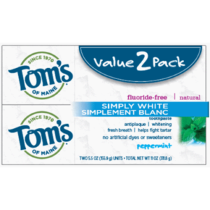 Tom's Of Maine Simply White Peppermint Toothpaste Twin Pack