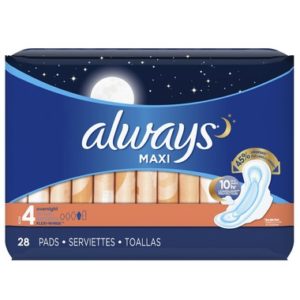 Always Maxi Overnight Pads With Wings Unscented