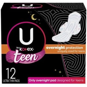 U by Kotex Ultra Thin Teen Pads with Wings Overnight Protection Unscented