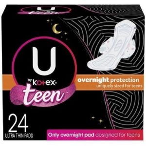 U by Kotex Ultra Thin Teen Pads with Wings Overnight Protection