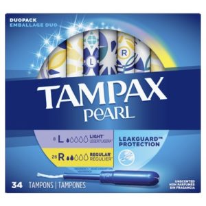 Tampax Pearl Tampons Light/Regular Absorbency with LeakGuard Braid